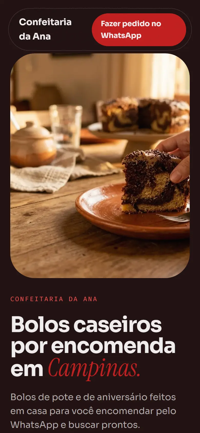 Página de exemplo no estilo Clínica Vapor, vista no celular