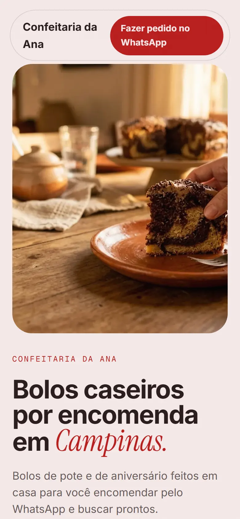 Página de exemplo no estilo Vitrine Premium, vista no celular